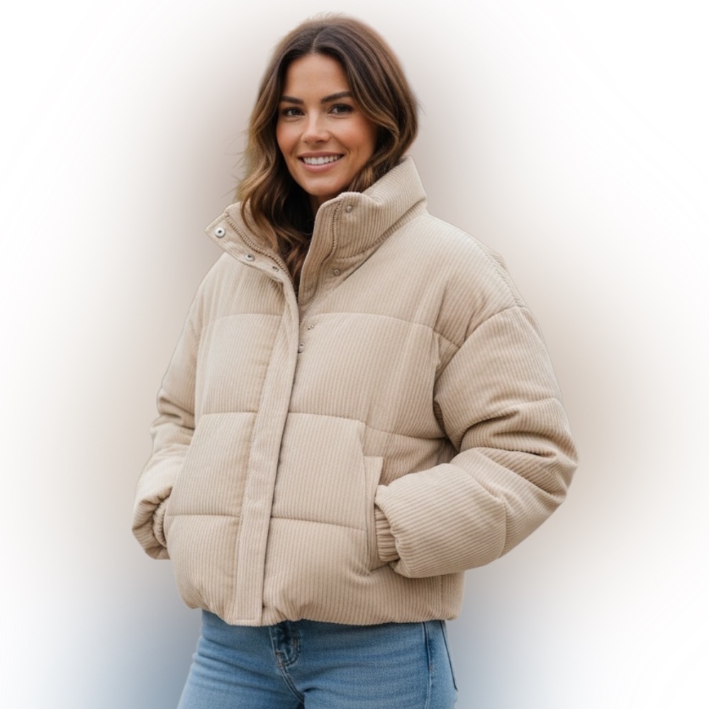 YoungLA Women's Tan Corduroy Puffer Jacket
